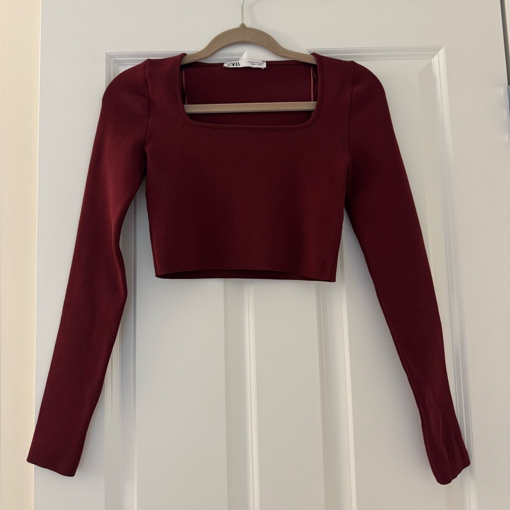 Burgundy Zara Long Sleeve Crop Top